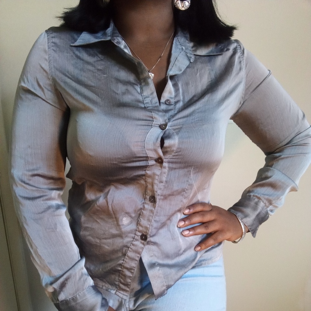 Sheer gray Limited long sleeve button down